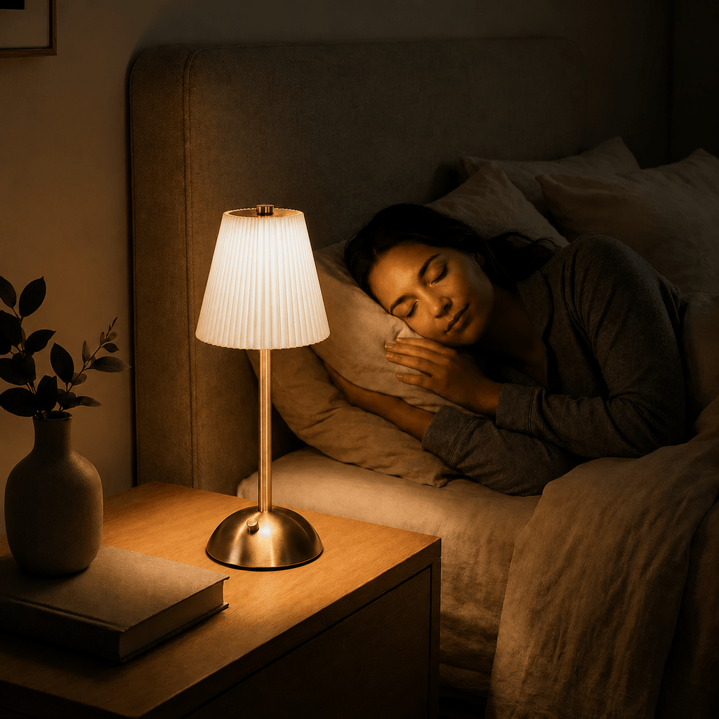 Cordless Rechargeable Pleated Table Lamp – Brass LED
