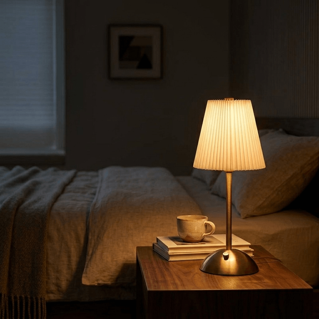 Cordless Rechargeable Pleated Table Lamp – Brass LED