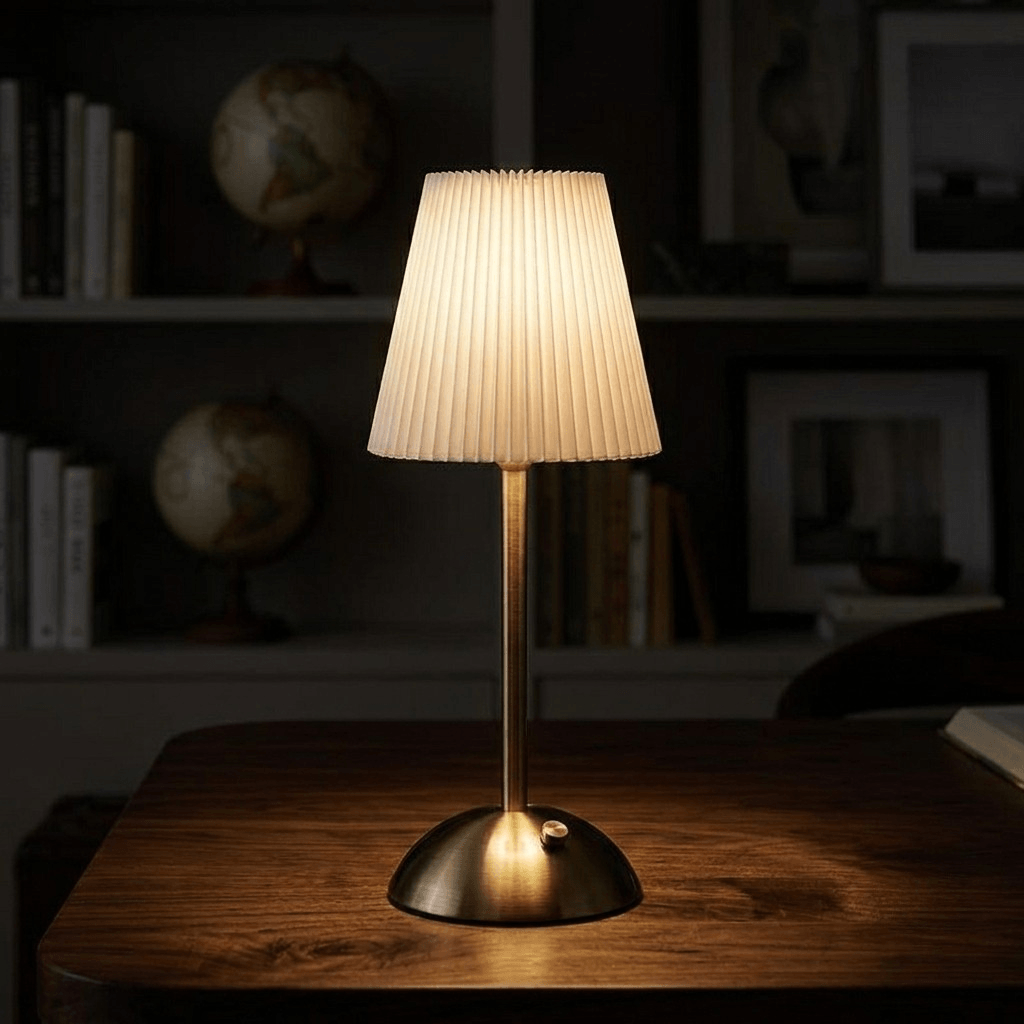 Cordless Rechargeable Pleated Table Lamp – Brass LED