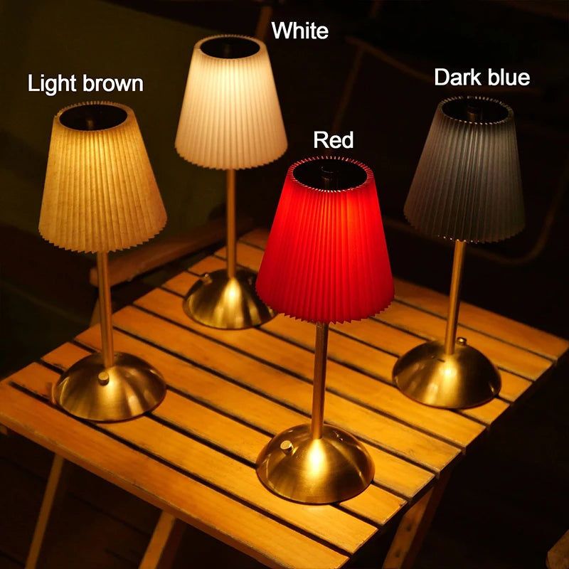 Cordless Rechargeable Pleated Table Lamp – Brass LED