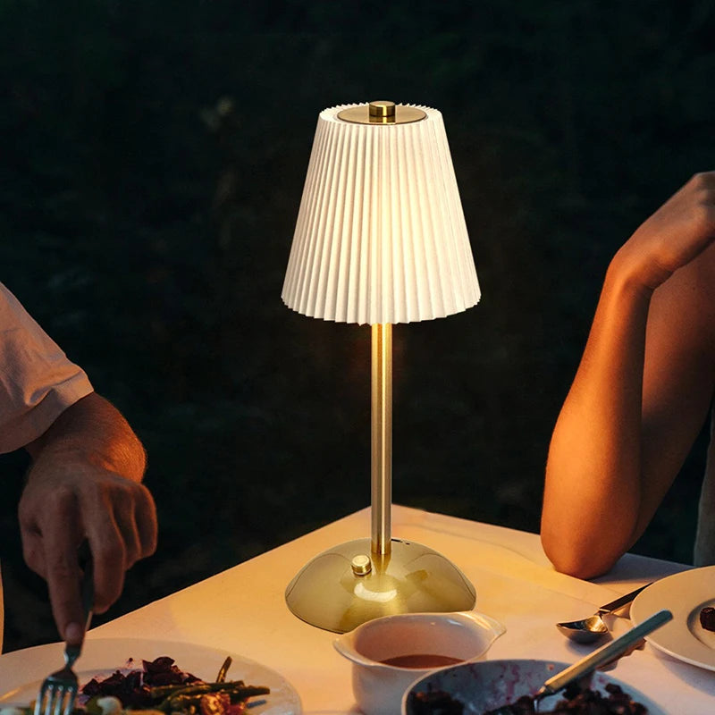 Cordless Rechargeable Pleated Table Lamp – Brass LED