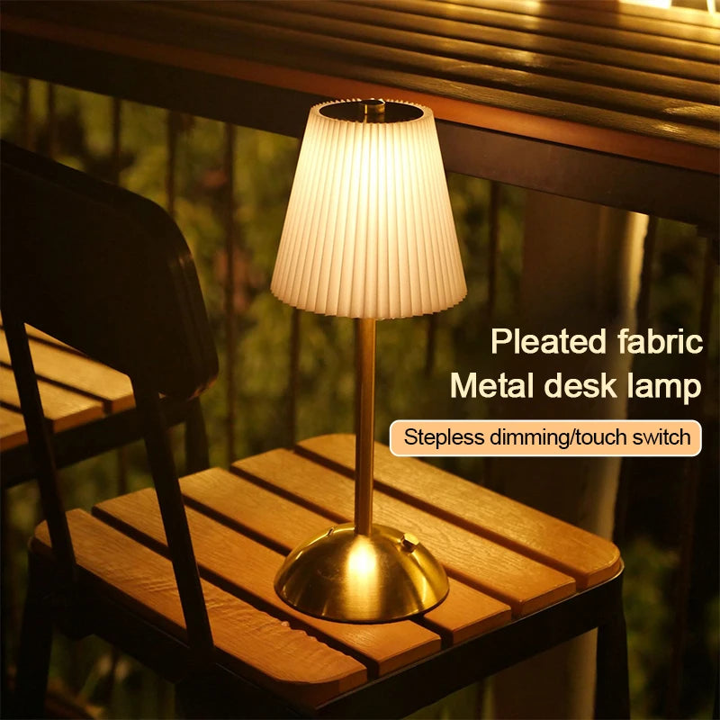 Cordless Rechargeable Pleated Table Lamp – Brass LED
