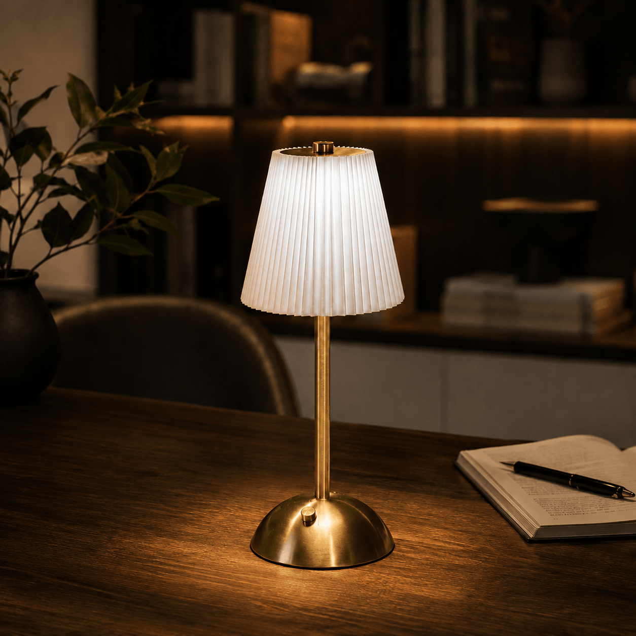 Pleated Cordless Rechargeable Table Lamp