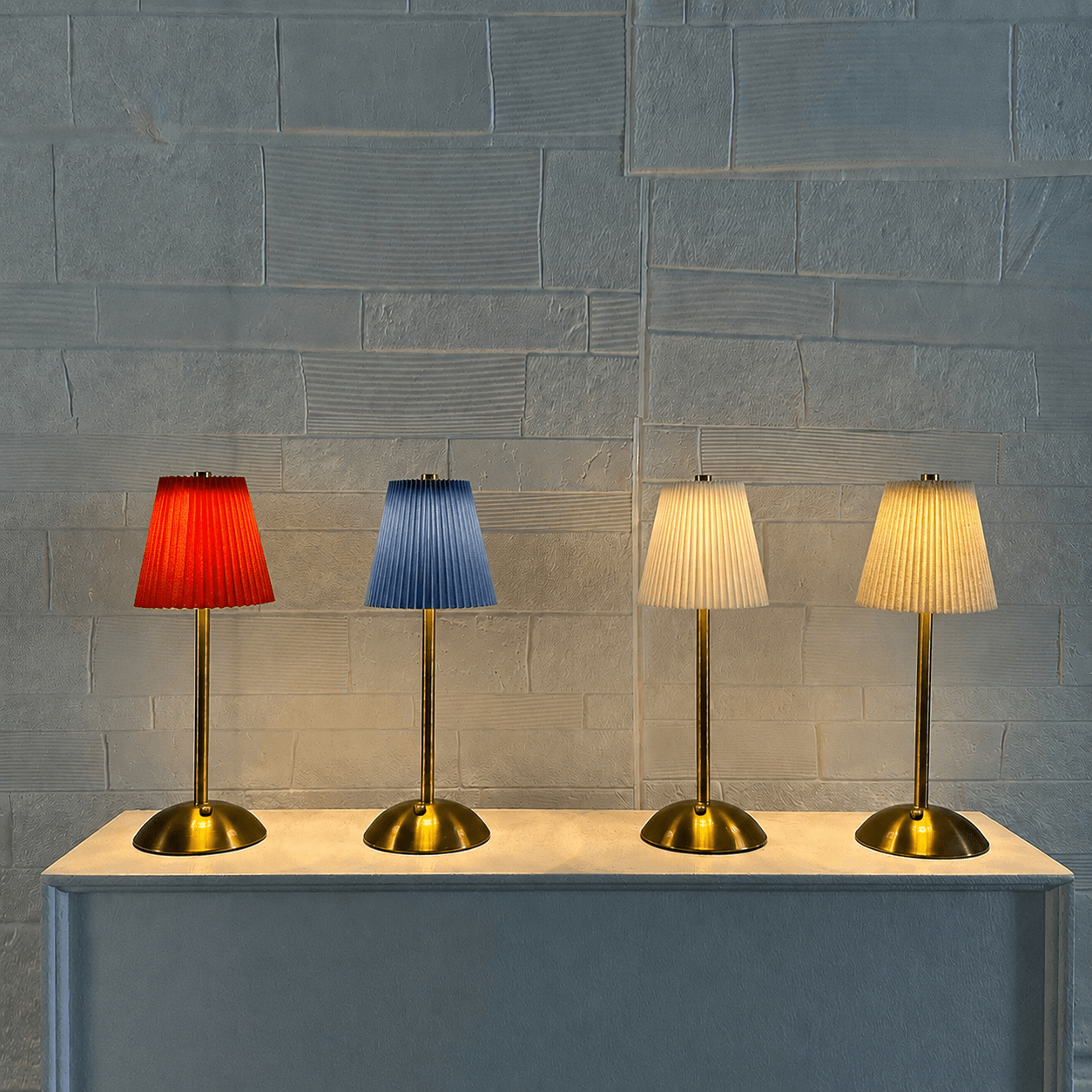 Cordless Rechargeable Pleated Table Lamp – Brass LED